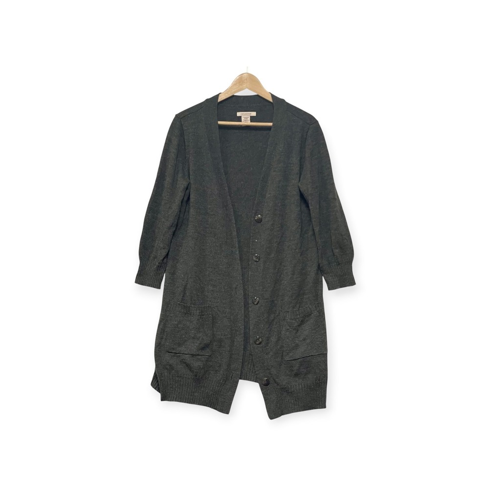Covington Womens Gray Wool Blend Longline Button Front Cardigan Sweater Large